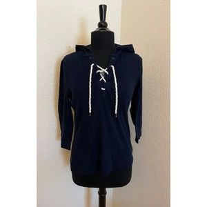 Lauren Ralph Lauren Navy 3/4 Sleeve Hooded Nautical Lace up Top Sz M
